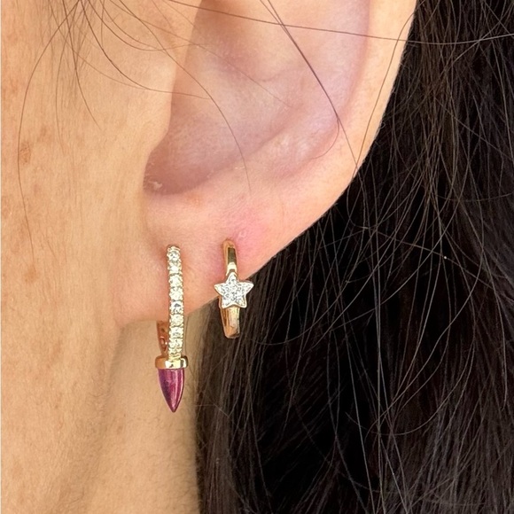 None Jewelry - 14k Yellow Gold and Diamond Star Huggies - SOLD AS A PAIR